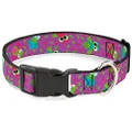 Buckle-Down Plastic Clip Collar - Flying Owls w/Leaves Purple/Multi Color - 1/2" Wide - Fits 9-15" Neck - Large