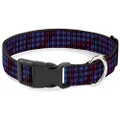 Buckle-Down Plastic Clip Collar - Buffalo Plaid Abstract White/Black/Turquoise - 1/2" Wide - Fits 8-12" Neck - Medium