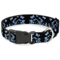 Buckle-Down Plastic Clip Collar - Butterfly Garden Black/Blue - 1/2" Wide - Fits 8-12" Neck - Medium