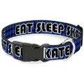 Buckle-Down Plastic Clip Collar - EAT SLEEP SKATE Buffalo Plaid Blue - 1/2" Wide - Fits 9-15" Neck - Large