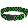 Buckle-Down Plastic Clip Dog Collar, Checker Black/Neon Green, 6 to 9 Inches Length x 0.5 Inch Wide