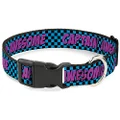 Buckle-Down PC-W30368-NL Captain Awesome Turquoise Checker/Fuchsia Plastic Clip Collar, Narrow Large/9-15"