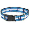 Buckle-Down Plastic Clip Dog Collar, Anchor Stripe Blue/White, 6 to 9 Inches Length x 0.5 Inch Wide