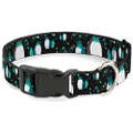 Buckle-Down PC-W30524-NL Penguins with Bubbles Black/Gray/Turqs Plastic Clip Collar, Narrow Large/9-15"