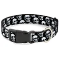 Buckle-Down Plastic Clip Dog Collar, 3 D Skulls Repeat Black/Grey s/White, 11 to 17 Inches Length x 1.0 Inch Wide