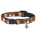 Buckle-Down Breakaway Cat Collar with Bell, Fox Face Tail Orange Natural, 8.5 to 12 Inches Length x 0.5 Inch Wide