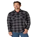 Wrangler Men's Long Sleeve Plaid Fleece Button Down Shirt, Gray Buffalo Plaid, Medium US