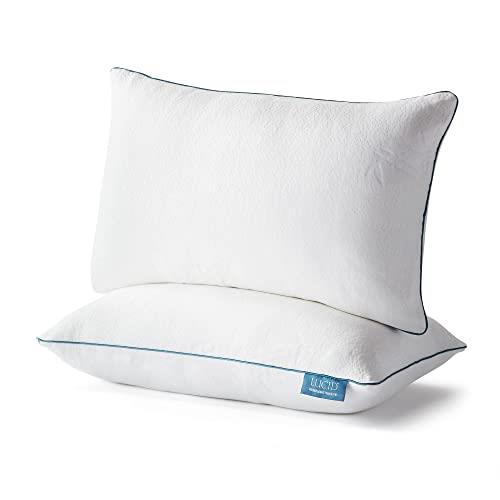LUCID Premium Shredded Memory Foam Pillow - Hypoallergenic - Adjustable Loft - 2 Pack - King, White