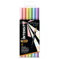 BIC Intensity Dual Tip Pastel Colouring Felt Pens Fine Tip (0.7 mm) with Flexible Brush Nib - Assorted Colours, Pack of 6 (503826)