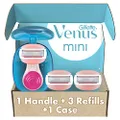 Gillette Venus Mini ComfortGlide White Tea Razors for Women, Includes 1 Mini Handle + 3 Refills + 1 Case