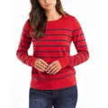 Nautica Women's Year-Round Long Sleeve 100% Cotton Striped Crewneck Sweater, Nautica Red, Medium