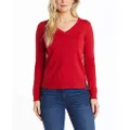 Nautica Women's Effortless J-Class Long Sleeve 100% Cotton V-Neck Sweater, Nautica Red, Medium