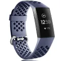 Wepro Bands Compatible Fitbit Charge 3 for Women Men Large, Waterproof Breathable Holes Watch Sport Strap Accessories for Fitbit Charge 3 SE Fitness Tracker, Blue Gray