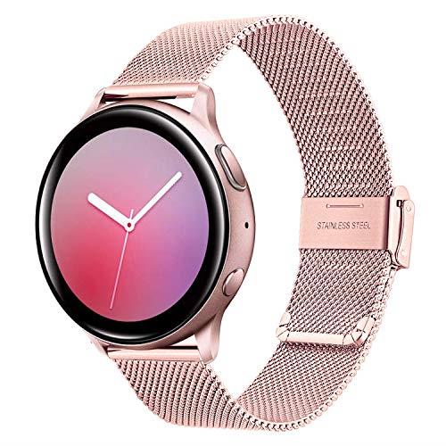 TRUMiRR Women Band for Galaxy Watch Active2 40mm 44mm Pink Gold, Mesh Woven Stainless Steel Watchband Quick Release Strap Wristband for Samsung Galaxy Watch Active 2 40mm 44mm SM-R830/R820