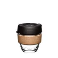 KeepCup Brew Cork | Reusable Tempered Glass Coffee Cup | Travel Mug with Splash Proof Lid, Recovered Cork Band, BPA & BPS Free | Small 8oz/227ml | Black