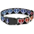 Buckle-Down Peace Hearts Repeat Fill Black/Rainbow Plastic Clip Collar, 1" x 9-15"/Small