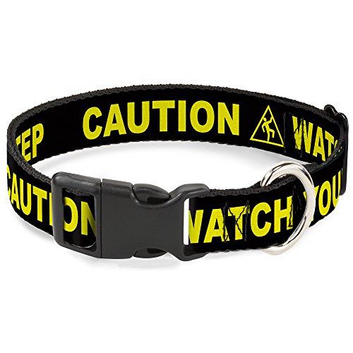 Buckle-Down 16-23" Caution Watch Your Dubstep Black/Yellow Plastic Clip Collar, Wide Medium