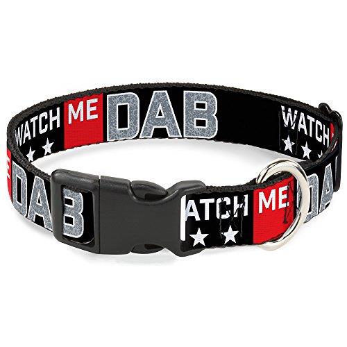 Buckle-Down 6-9" Watch Me Dab/Stars Black/Red/White/Crackle Gray Plastic Clip Collar, Narrow Small