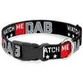 Buckle-Down 13-18" Watch Me Dab/Stars Black/Red/White/Crackle Gray Plastic Clip Collar, Wide Small
