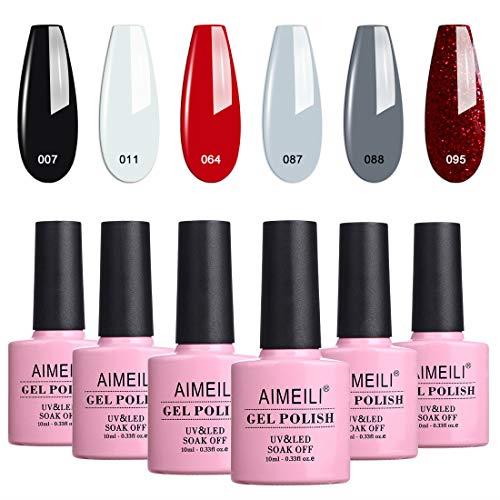 AIMEILI Soak Off UV LED Gel Nail Polish Multicolour/Mix Colour/Combo Colour Set Of 6pcs X 10ml - Kit Set 28