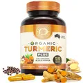 Organic Turmeric Capsules PLUS 120caps with black pepper and ginger - Australian Owned & Manufactured whole food Certified Organic