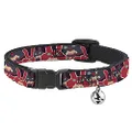 Cat Collar Breakaway Angry Bunnies Purple Red Blue 8 to 12 Inches 0.5 Inch Wide