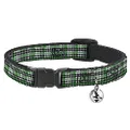 Cat Collar Breakaway Mini Houndstooth Green Black Gray 8 to 12 Inches 0.5 Inch Wide