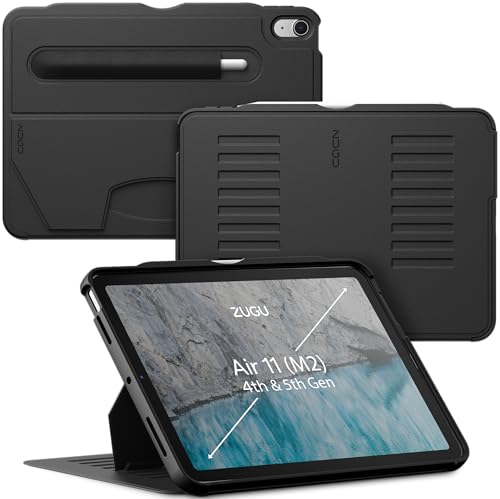ZUGU CASE for iPad Air 11 (M4 2026/M3 2025/M2 2024) iPad Air 5 & 4 10.9 inch (2022/2020) Protective Cover, Wireless Apple Pencil Charging, Convenient 8-Angle Magnetic Stand & Auto Sleep/Wake [Black]