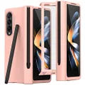 NINKI Compatible S Pen Case for Samsung Galaxy Z Fold 4 Case with Hinge Protection Pink,Full Coverage Case with Front Screen Protector Phone Case for Samsung Galaxy Z Fold 4 5g Case with Pen Holder