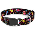 Buckle-Down Plastic Clip Collar - Flying Owls w/Leaves Black/Multi Color - 1/2" Wide - Fits 9-15" Neck - Large