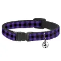 Cat Collar Breakaway Buffalo Plaid Black Purple 8 to 12 Inches 0.5 Inch Wide
