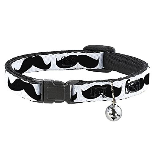 Cat Collar Breakaway Multi Mustaches Sketch White Black 8 to 12 Inches 0.5 Inch Wide