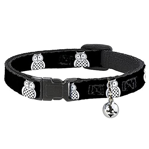 Cat Collar Breakaway Owls Black White1 8 to 12 Inches 0.5 Inch Wide