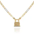 GUESS Womens Gold-Tone Chain Necklace Logo Padlock Pendant, one Size, Glass, Cubic Zirconia