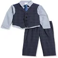 Calvin Klein Boys' 4-Piece Formal Suit Set, Vest, Pants, Collared Dress Shirt, and Tie, Sail Blue, 2T
