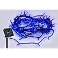 Lexi Lighting Solar 100 LED Fairy Light Chain, Dark Green Cable, Blue, 4.9M Outdoor String Lights, Solar Powered with 8 Functions Mode, Memory Hold, Christmas, Garden Parties, and Decorations
