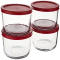 Anchor Hocking 7-Cup Round Food Storage Containers with Red Plastic Lids, Set of 4