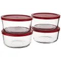 Anchor Hocking 7-Cup Round Food Storage Containers with Red Plastic Lids, Set of 4