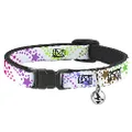 Buckle-Down Breakaway Cat Collar with Bell, Falling Stars White Multi Colour, 8.5 to 12 Inches Length x 0.5 Inch Wide