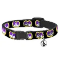 Cat Collar Breakaway Dopey Eyes Black Yellow Purple 8 to 12 Inches 0.5 Inch Wide