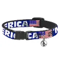 Cat Collar Breakaway Merica US Flag Blue White Red 8 to 12 Inches 0.5 Inch Wide