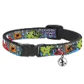 Cat Collar Breakaway Cute Monsters Gray Flame Blue 8 to 12 Inches 0.5 Inch Wide