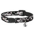 Cat Collar Breakaway Flying Pigs Black White Pink 8 to 12 Inches 0.5 Inch Wide