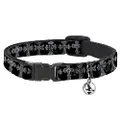 Cat Collar Breakaway Elegant Crosses Black Grays 8 to 12 Inches 0.5 Inch Wide