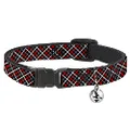 Cat Collar Breakaway Criss Cross Plaid Black Gray Red 8 to 12 Inches 0.5 Inch Wide