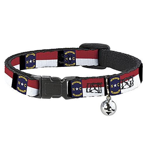 Cat Collar Breakaway North Carolina Flag Black 8 to 12 Inches 0.5 Inch Wide