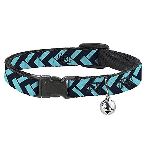 Cat Collar Breakaway Jagged Chevron Navy Turquoise 8 to 12 Inches 0.5 Inch Wide
