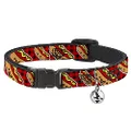 Cat Collar Breakaway Hot Dogs Buffalo Plaid Black Red 8 to 12 Inches 0.5 Inch Wide