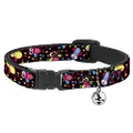 Cat Collar Breakaway Flying Owls Leaves Black Multi Color 8 to 12 Inches 0.5 Inch Wide