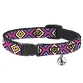 Cat Collar Breakaway Geometric1 Burgundy Pink Tan Yellow Baby Blue 8 to 12 Inches 0.5 Inch Wide